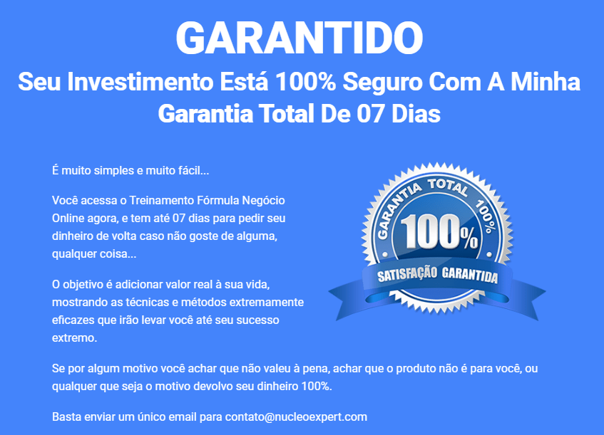 garantia fórmula Negócio Online